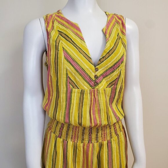 prAna California Dreaming Maxi Dress Organic Cotton Yellow Stripes Sz S colorful - Picture 3 of 9